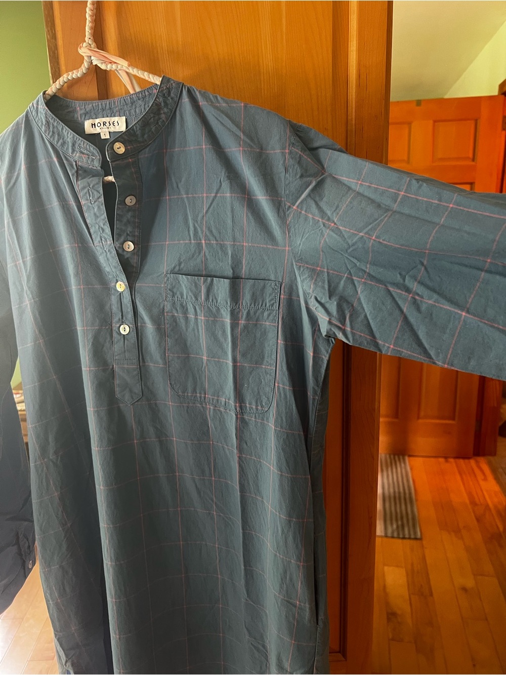 Horses Atelier belted blue dress with thin pink check - Picture 8 of 11
